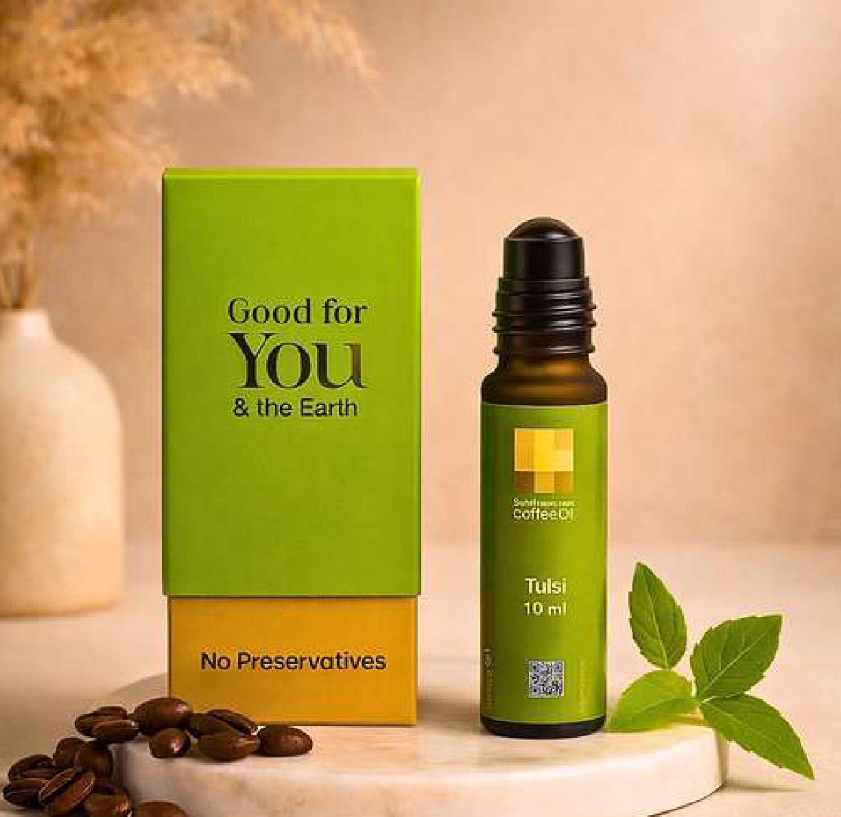 Coffee Oil Tulsi Roll On | for Under Eye Puffiness & Skin Resilience